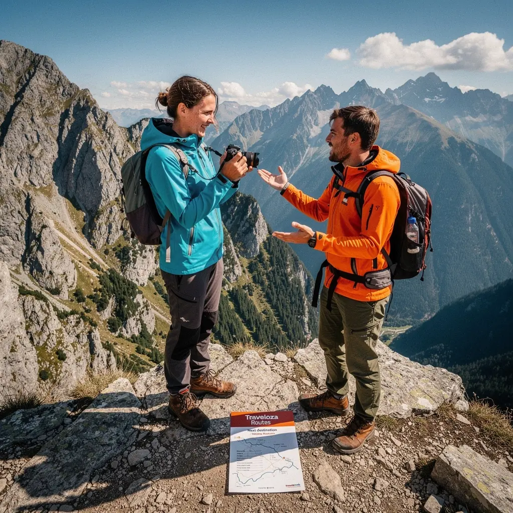 A beautiful landscape of the High Tatras mountains with a winding road leading through lush greenery.